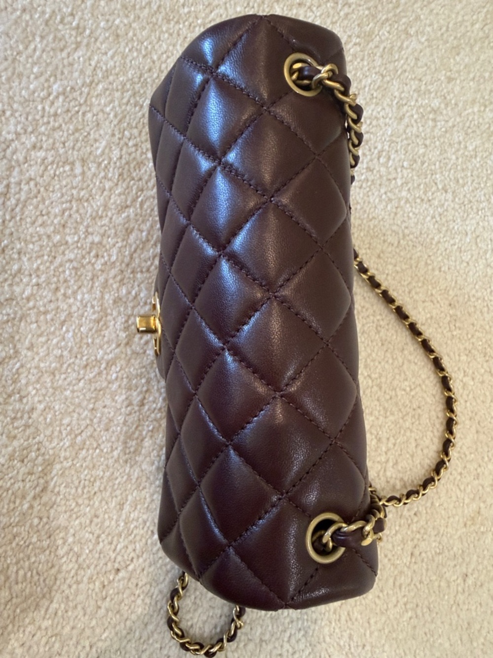 CHANEL Lambskin Quilted Mini Rectangular Flap Bag in Burgundy - Picture 5 of 6